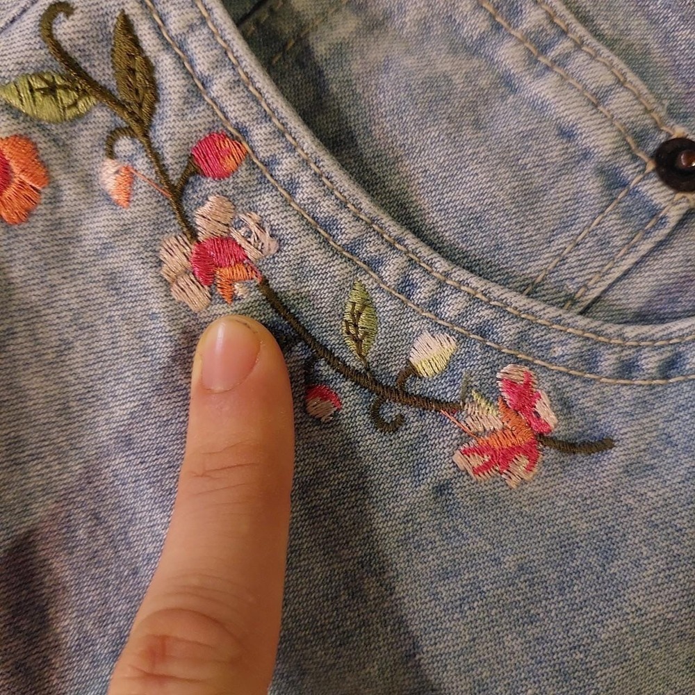 Vintage Bill Blass Floral Embroidered Light Wash Jeans Size 8 90s Ankle Slit - Picture 4 of 6